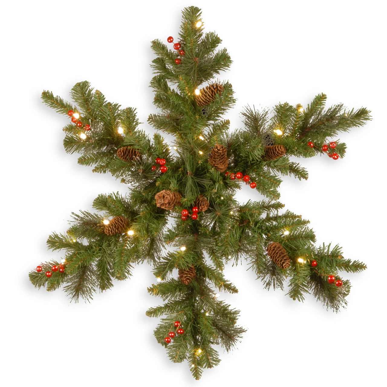 32" Pre-Lit Spruce Snowflake Berries And Pine Cones Artificial Christmas Wreath - LED Lights 3 32" Pre-Lit Spruce Snowflake Berries And Pine Cones Artificial Christmas Wreath - LED Lights