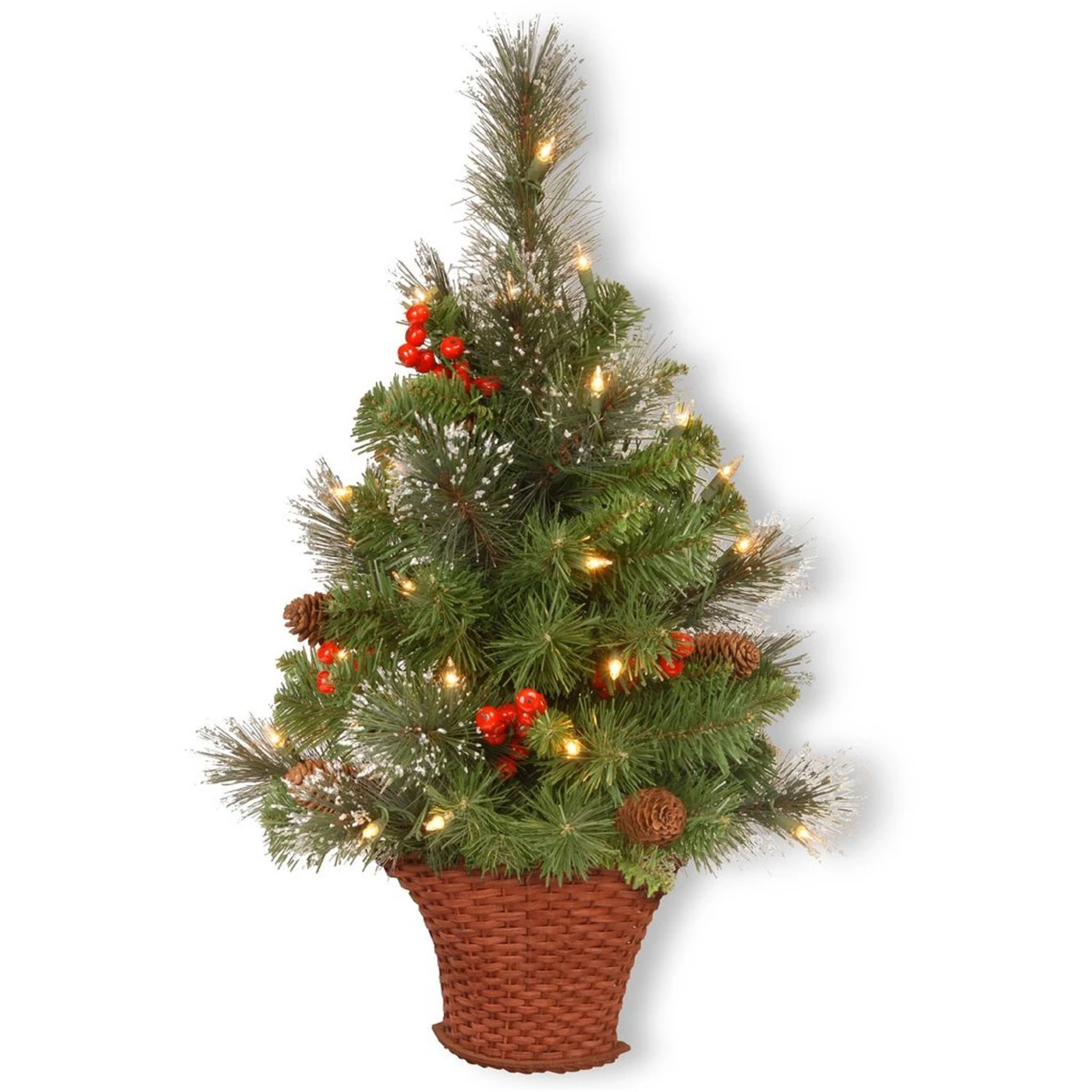 3' X 16" Pre-Lit Crestwood Spruce Artificial Half Tree With Basket - Warm White LED Lights/BO 3 3' X 16" Pre-Lit Crestwood Spruce Artificial Half Tree With Basket - Warm White LED Lights/BO