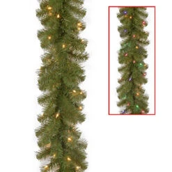 9' Pre-Lit Spruce Artificial Christmas Garland - Dual Color LED Lights