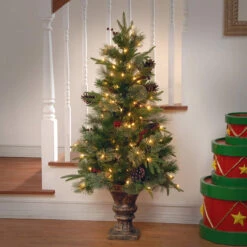 4' Pre-lit Potted Colonial Entrance Artificial Christmas Tree – Clear Lights -Optimal Christmas Shop dnat20peco4 306 40 2 39620.1667684368