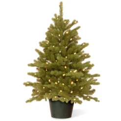 3' Pre-lit Potted Hampton Spruce Artificial Christmas Tree – Clear Lights
