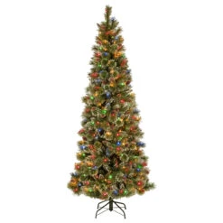 7’ Pre-Lit Glittering Pine Artificial Christmas Tree - Multi-Color Lights