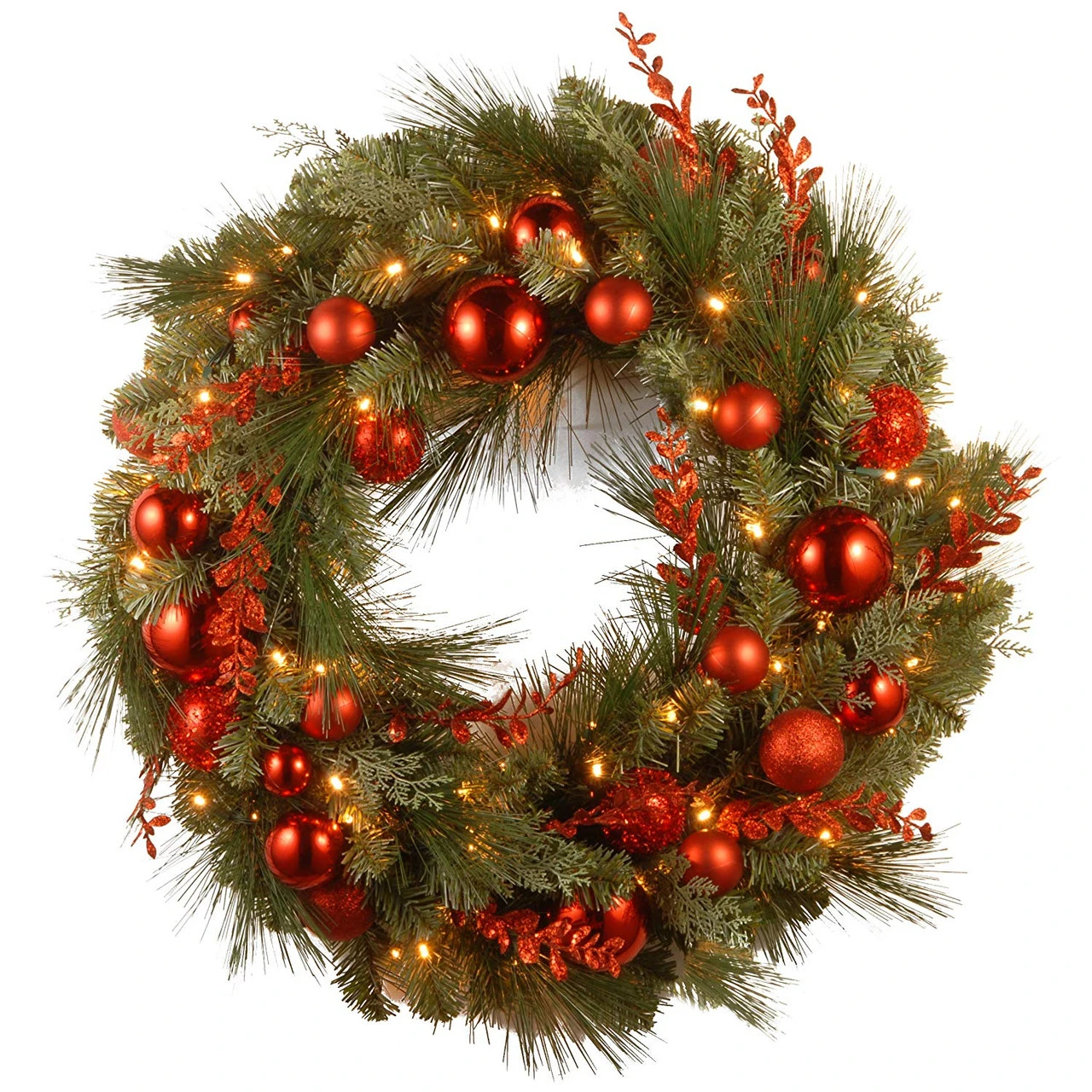 Pre-Lit B/O LED Red Mixed Artificial Christmas Wreath – 24-Inch, Warm White Lights 3 Pre-Lit B/O LED Red Mixed Artificial Christmas Wreath – 24-Inch, Warm White Lights