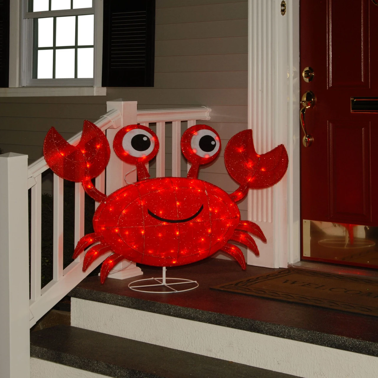 48” LED Lighted Red Sisal Crab Outdoor Decoration 4 48” LED Lighted Red Sisal Crab Outdoor Decoration - Image 2