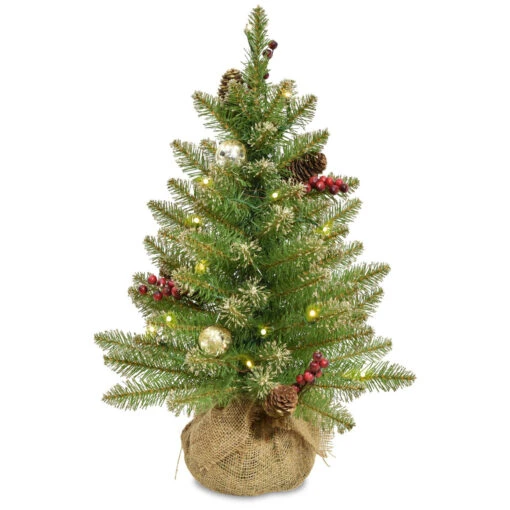 2' Pre-Lit Dunhill Medium Fir Artificial Christmas Tree, Warm White LED Lights