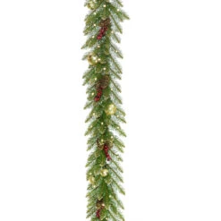 9' X 10" Pre-Lit Glittery Gold Dunhill Artificial Christmas Garland – Warm White LED Lights