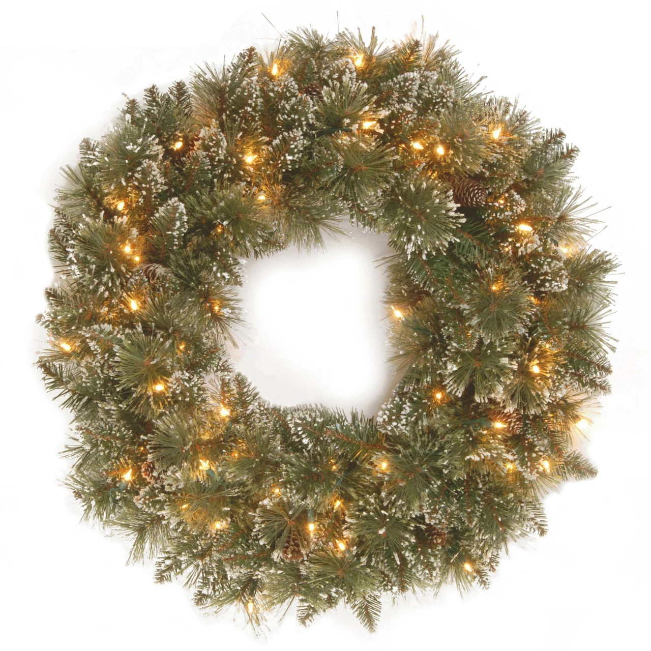 24" Pre-Lit Glittery Bristle Pine Artificial Christmas Wreath - LED Lights Battery Operated 3 24" Pre-Lit Glittery Bristle Pine Artificial Christmas Wreath - LED Lights Battery Operated