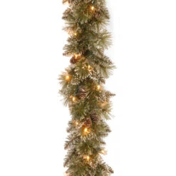 9' Pre-Lit Glittery Pine Christmas Garland – Clear Lights