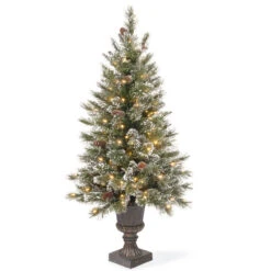 4' Pre-lit Potted Glittery Bristle Christmas Tree โ Clear Lights
