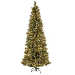 7.5’ Pre-Lit Glittery Bristle Artificial Christmas Tree – Warm White LED Lights