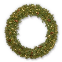 Pre-Lit Spruce Pine Cone Artificial Christmas Wreath - 60-Inch, Warm White LED Lights