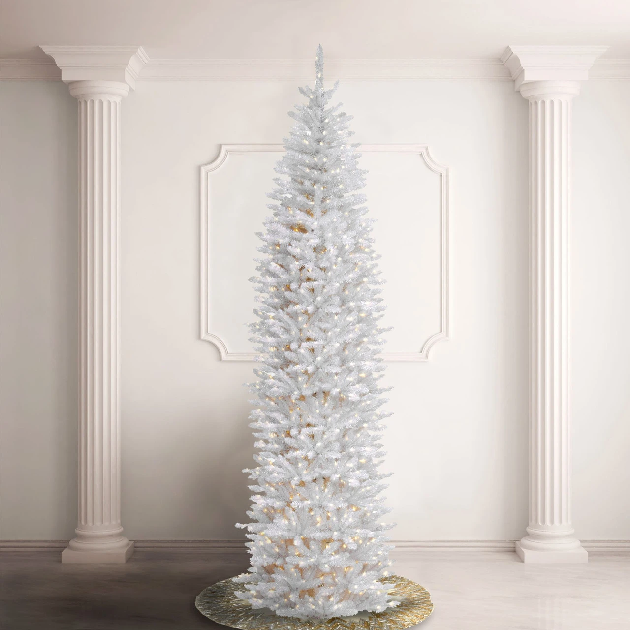 12' Pre-Lit Kingswood White Fir Pencil Artificial Christmas Tree - Clear Lights 4 12' Pre-Lit Kingswood White Fir Pencil Artificial Christmas Tree - Clear Lights - Image 2