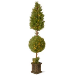 6' Pre-lit Potted Juniper Spiral Pencil Artificial Christmas Tree - Clear Lights