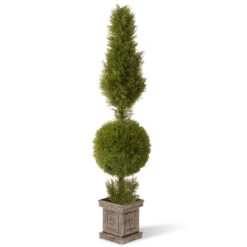 60" Green Cone And Ball Juniper Spiral Artificial Christmas Topiary