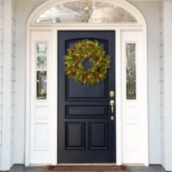 Pre-Lit Noelle Artificial Christmas Wreath - 24-Inch, Soft White LED Battery Operated Lights -Optimal Christmas Shop dnat nl13 300l 24wb1 3 17154.1667616314