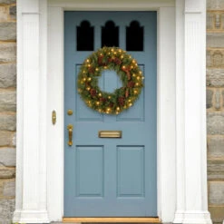 Pre-Lit Pine Cone Artificial Christmas Wreath - 24-Inch, Clear Lights -Optimal Christmas Shop dnat pc 24wlo 1 3 66102.1667511523