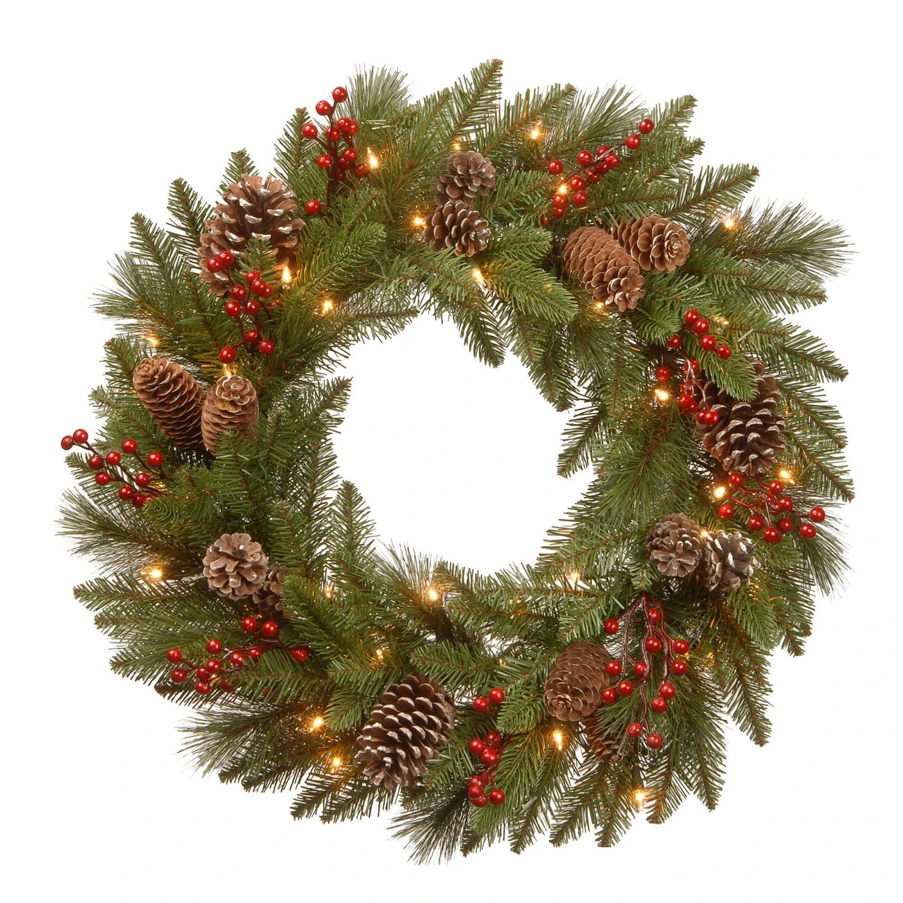 30" Pre-Lit Bristle Berry Battery Operated Artificial Christmas Wreath - Warm White LED Lights 3 30" Pre-Lit Bristle Berry Battery Operated Artificial Christmas Wreath - Warm White LED Lights