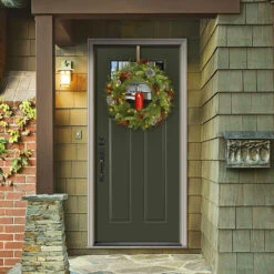 24” Pre-Lit Bristle Berry Christmas Wreath With Single Candle – LED Lights -Optimal Christmas Shop dnat pebb3 300 24wbr 3 77110.1667580442