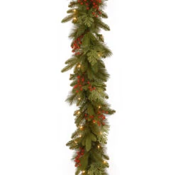 9' X 12" Pre-Lit Cedar Leaves And Berries Artificial Christmas Garland - Clear Lights