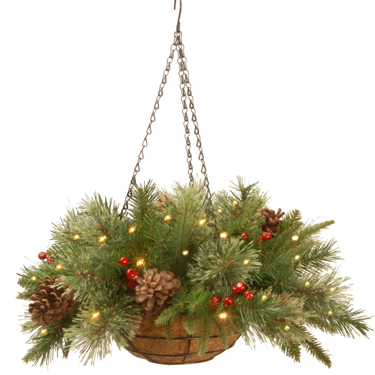 20" Green And Red Battery Operated LED Lighted Colonial Hanging Basket Christmas Decor 3 20" Green And Red Battery Operated LED Lighted Colonial Hanging Basket Christmas Decor