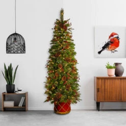 6' Pre-Lit Pencil Colonial Pine Artificial Half Wall Christmas Tree - Clear Lights -Optimal Christmas Shop dnat peco8 361 60ht 2 79515.1667574320