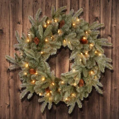 Pre-Lit Frosted Arctic Spruce Artificial Christmas Wreath - 24-Inch, Clear Lights -Optimal Christmas Shop dnat pefa1 307 24w 1 3 80552.1667574609