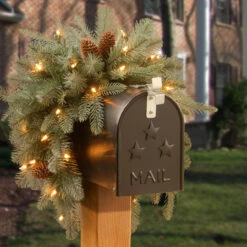 36" Pre-Lit Arctic Spruce Mailbox Swag - Clear LED Lights -Optimal Christmas Shop dnat pefa1 307 3m b1 3 65222.1667492043