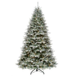 7.5’ Pre-Lit Medium Snowy Stonington Fir Artificial Christmas Tree, Multicolor LED Lights