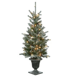 4' Pre-Lit Potted Snowy Morgan Spruce Pencil Artificial Christmas Tree, Clear Lights