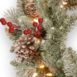 24" Pre-Lit Snowy Bristle Berry Artificial Christmas Wreath - Warm White LED Lights/BO -Optimal Christmas Shop dnat pesb3 300 24wbr 3 74178.1667536238