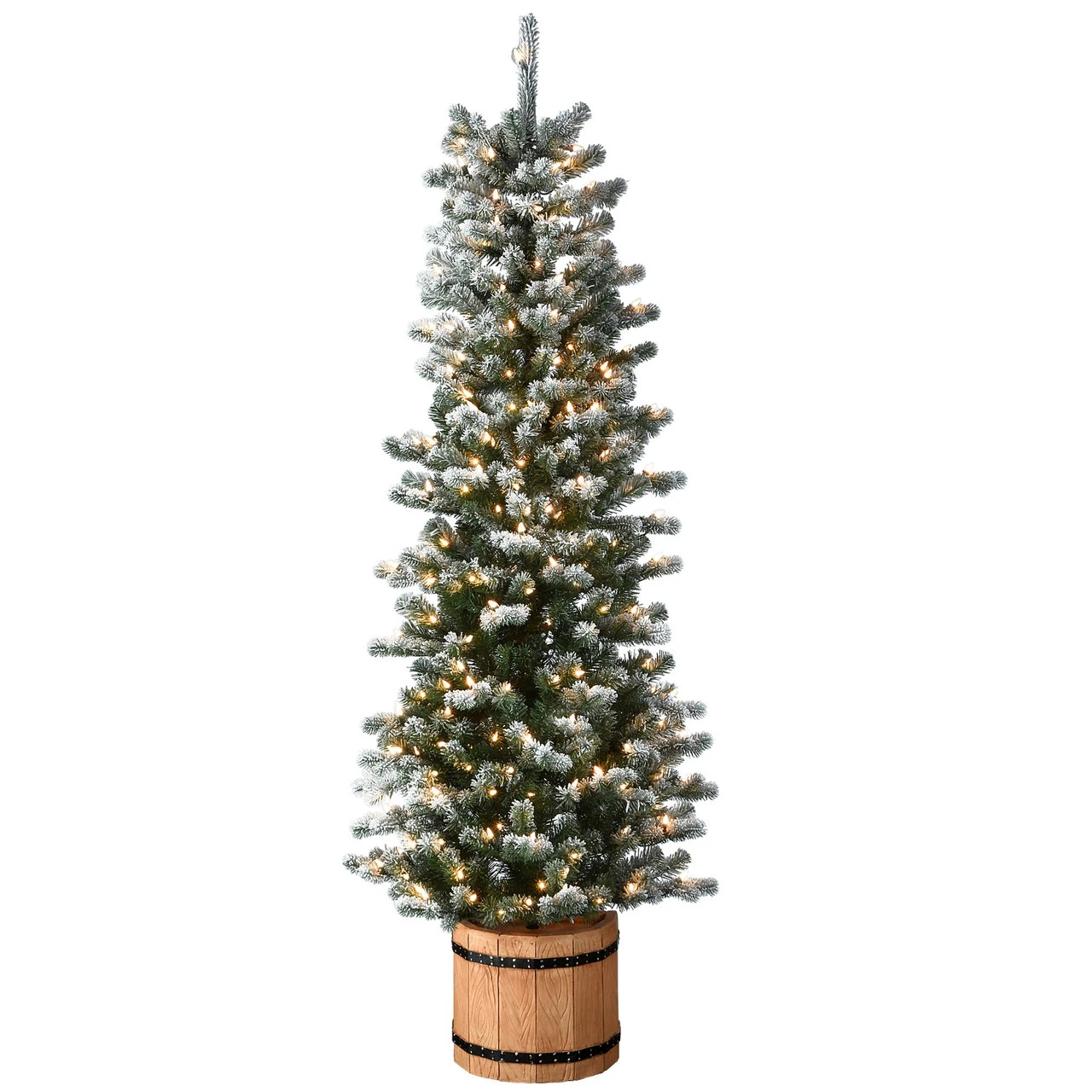 6' Pre-lit Potted Snowy Sheffield Spruce Slim Artificial Christmas Tree, Clear Lights 3 6' Pre-lit Potted Snowy Sheffield Spruce Slim Artificial Christmas Tree, Clear Lights