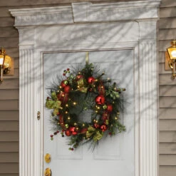 30" Pre-Lit LED Ornament Battery Operated Artificial Christmas Wreath - White Lights -Optimal Christmas Shop dnat rac js1901x30 3 44594.1667531750