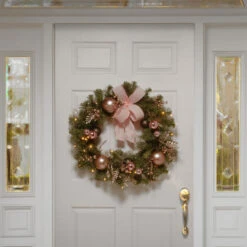 Pre-Lit Decorated Pine Artificial Christmas Wreath/BO - 24-Inch, Warm White LED Lights 9 Pre-Lit Decorated Pine Artificial Christmas Wreath/BO - 24-Inch, Warm White LED Lights -Optimal Christmas Shop dnat rac sk1662 1 4 99242.1667534937