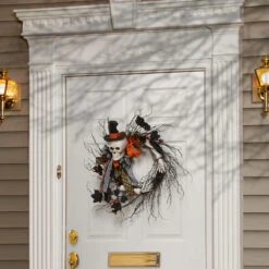 Skeleton With Necktie Ribbons Halloween Wreath, Black And White 24-Inch -Optimal Christmas Shop dnat rah w060931a 2 86433.1667490384