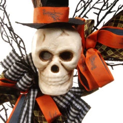 Skeleton With Necktie Ribbons Halloween Wreath, Black And White 24-Inch -Optimal Christmas Shop dnat rah w060931a 3 00330.1667490384