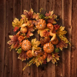 Maple And Pumpkin Artificial Thanksgiving Wreath - 22-Inch, Unlit -Optimal Christmas Shop dnat rahv 20123w 1 3 78396.1667569279