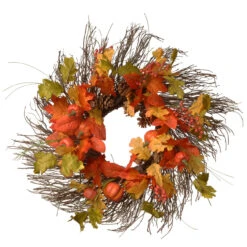 Orange And Green Maple Leaves Artificial Autumn Wreath - 26-Inch, Unlit