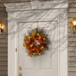Orange And Green Maple Leaves Artificial Autumn Wreath - 26-Inch, Unlit -Optimal Christmas Shop dnat rahv tdb001 1 3 25016.1667564771