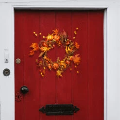 Maple Leaf And Pumpkin Wreath - 20-Inch, Unlit -Optimal Christmas Shop dnat rahv w060188a 2 70071.1667642198