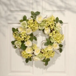Green And Cream Rose Wreath - 24-Inch, Unlit -Optimal Christmas Shop dnat ras 15546w24g 4 06759.1667646218