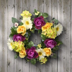 Purple And Yellow Flower Decorated Artificial Wreath - 18-Inch, Unlit -Optimal Christmas Shop dnat ras 44199 1 4 76148.1667532742