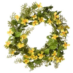 Yellow And Green Cosmos Flowers Artificial Wreath - 22-Inch, Unlit