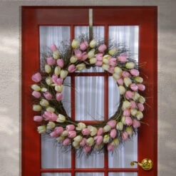 Yellow And Pink Tulip Artificial Wreath - 32-Inch, Unlit -Optimal Christmas Shop dnat ras hy55732w p1 4 96153.1667640161