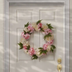 Pink And White Peony Flower Artificial Wreath - 24-Inch, Unlit -Optimal Christmas Shop dnat ras hy71824w p1 4 00047.1667584066