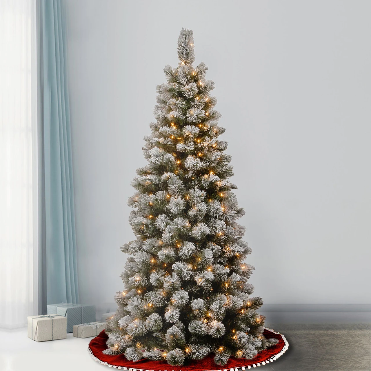 7.5’ Pre-Lit Snowy Bristle Pine Slim Pine Tree With Clear Lights 4 7.5’ Pre-Lit Snowy Bristle Pine Slim Pine Tree With Clear Lights - Image 2