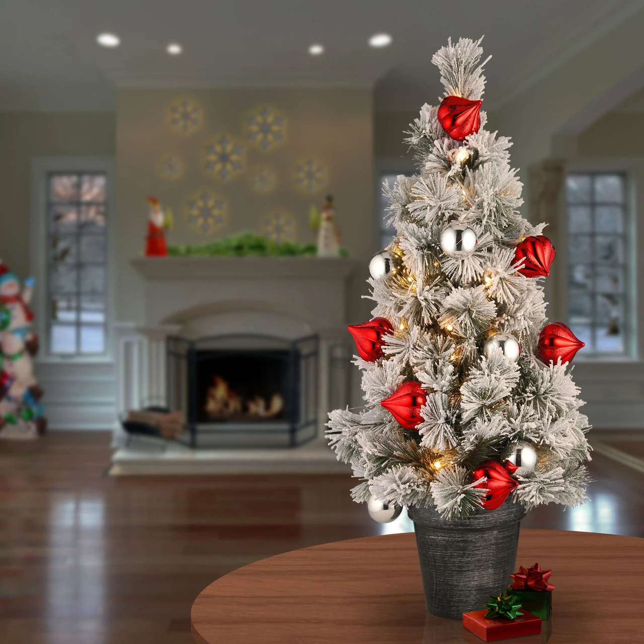 2' Pre-Lit Potted Snowy Bristle Pine Medium Artificial Tabletop Christmas Tree - Warm White LED Lights 4 2' Pre-Lit Potted Snowy Bristle Pine Medium Artificial Tabletop Christmas Tree - Warm White LED Lights - Image 2