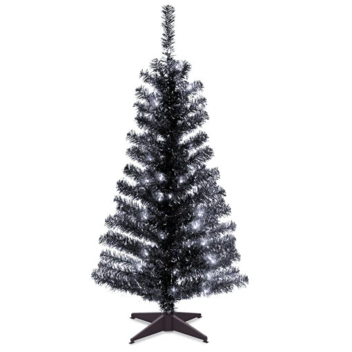 4' Pre-Lit Medium Black Tinsel Artificial Christmas Tree - Clear Lights