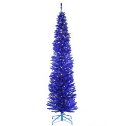 7' Pre-Lit Pencil Blue Tinsel Artificial Christmas Tree - Clear Lights