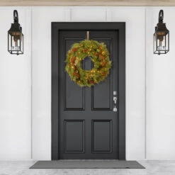 White Pine Wreath With Pine Cones - 30-Inch, Warm White LED Lights -Optimal Christmas Shop dnat whp13 300 30wb1 2 44182.1667584035