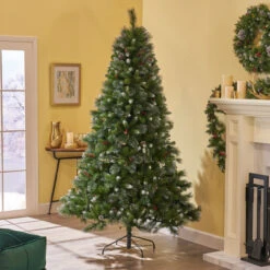 9' Medium Mixed Spruce Artificial Christmas Tree With Glitter Branches And Pinecones - Unlit -Optimal Christmas Shop dnhhf 307374 4 38575.1667490757